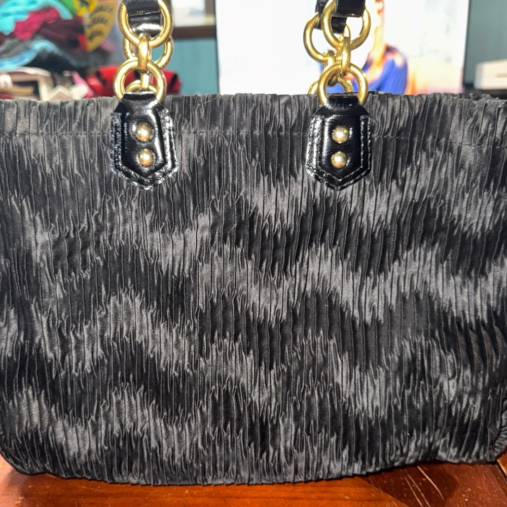 COACH #20050 Ashley Black Gathered Satin Satchel Carryall HandBag - Picture 5 of 9